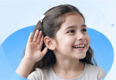 Smiling girl cupping her ear to listen